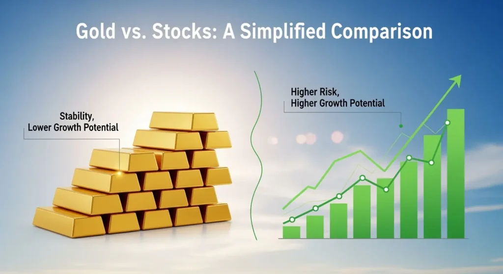 الاستثمار في الذهب أم الأسهم: مقارنة مبسطة