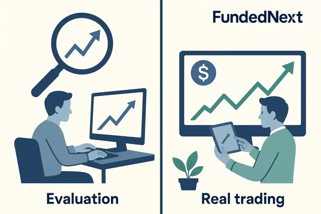 مراحل التقييم والتداول الحقيقي في الحسابات الممولة