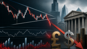 توقعات هبوطية لزوج استرليني/دولار مع اختبار منطقة انهيار المثلث المتماثل