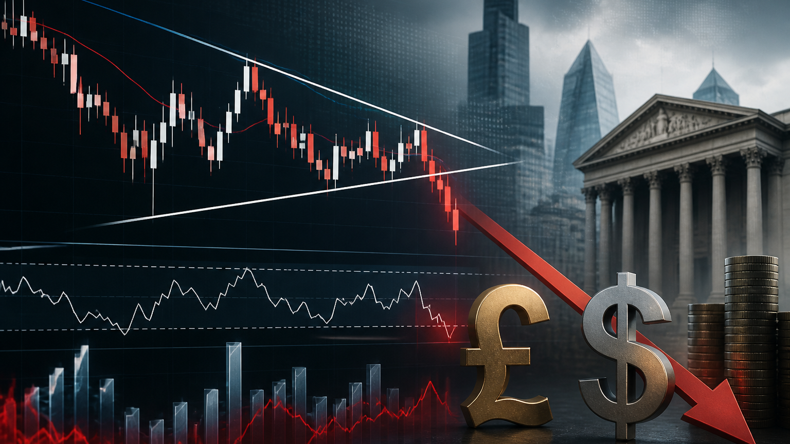 توقعات هبوطية لزوج استرليني/دولار مع اختبار منطقة انهيار المثلث المتماثل