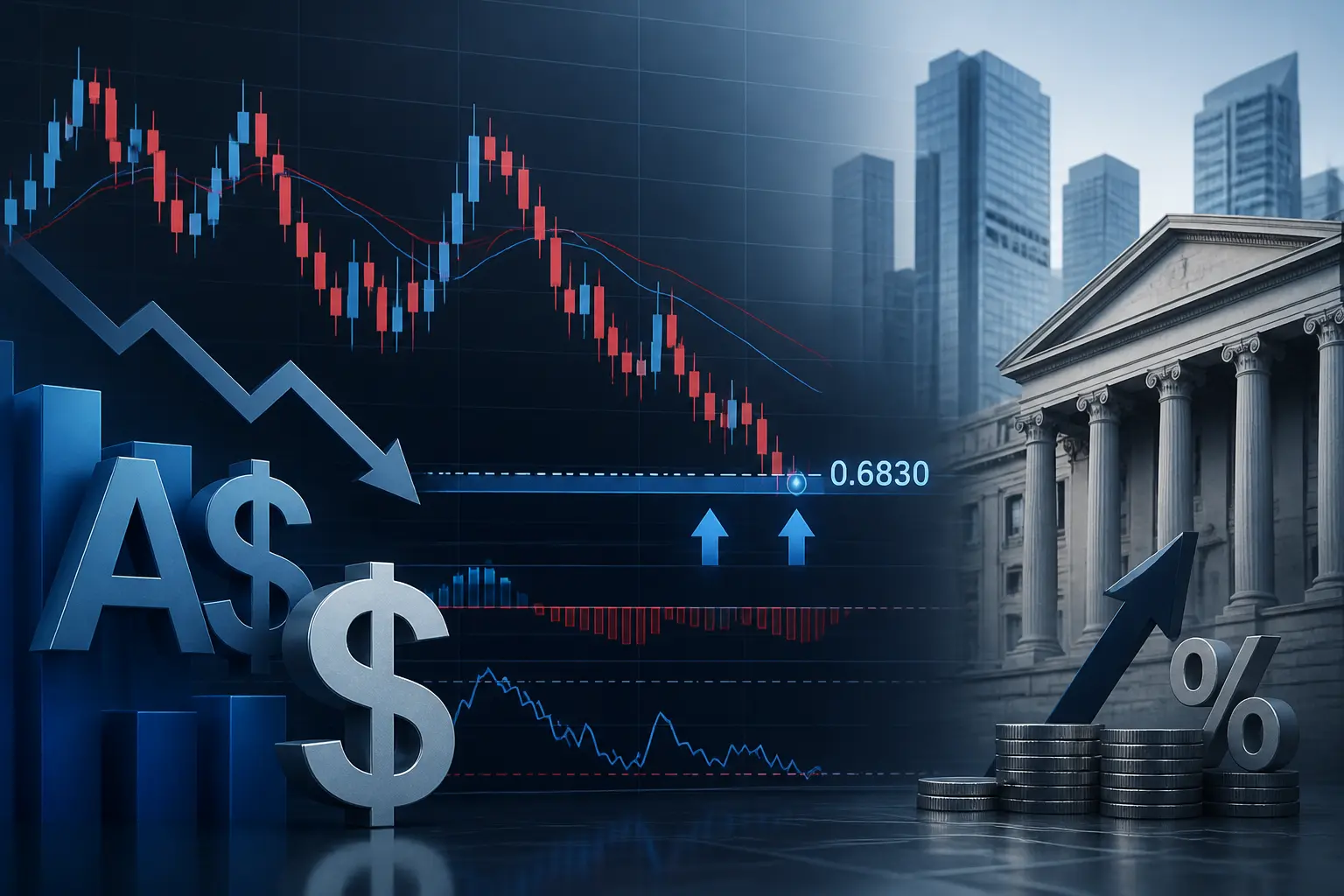 الدولار الأسترالي مقابل الدولار الأمريكي يتراجع مع توقعات رفع الفائدة الأمريكية ودعم عند 0.6830