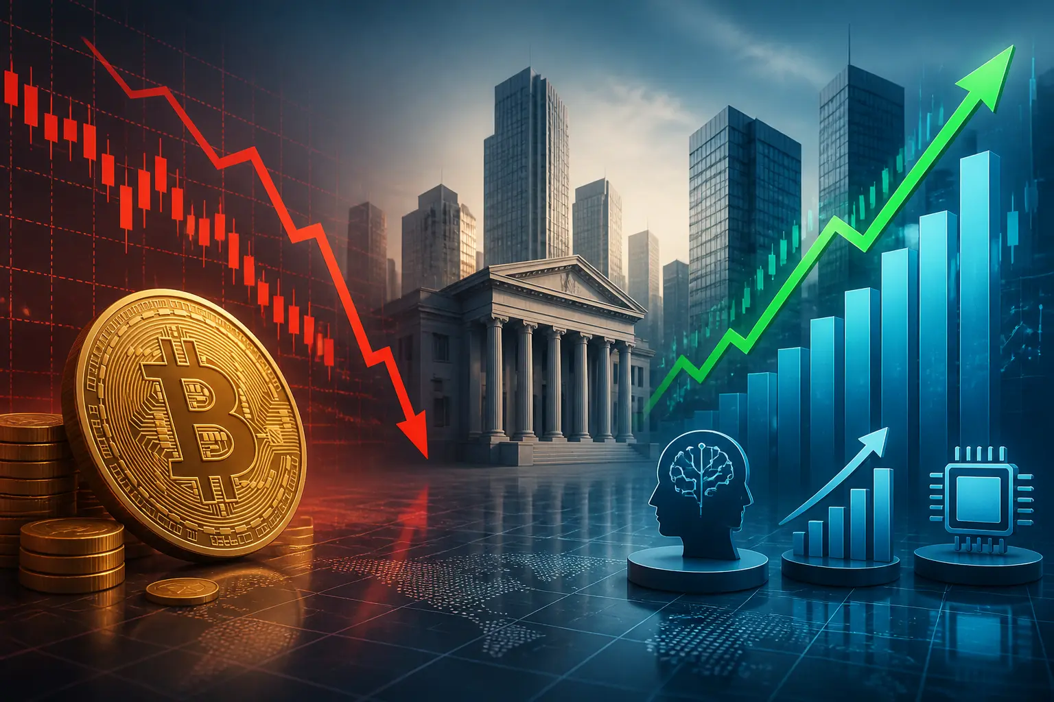 انخفاض بيتكوين دون 62 ألف دولار وسط تراجع صناديق الاستثمار وارتفاع أسهم الذكاء الاصطناعي
