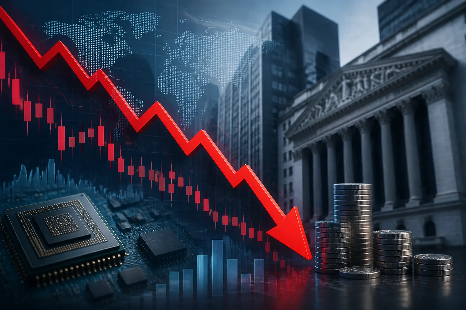 وول ستريت تتراجع مع ضغوط على أسهم شركات الرقائق الإلكترونية