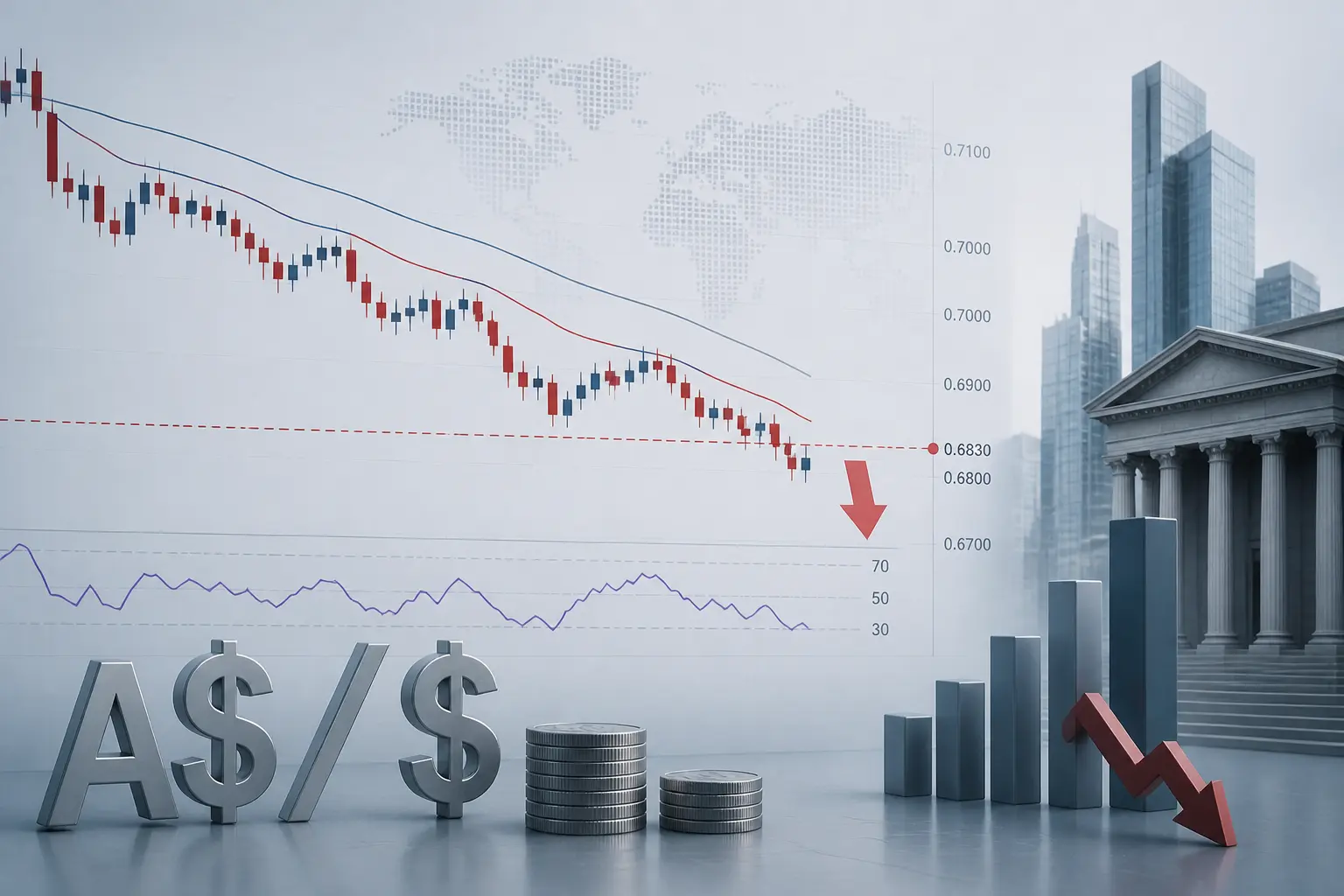 توقعات استمرار هبوط زوج الدولار الأسترالي مقابل الدولار الأمريكي دون مستوى 0.6830