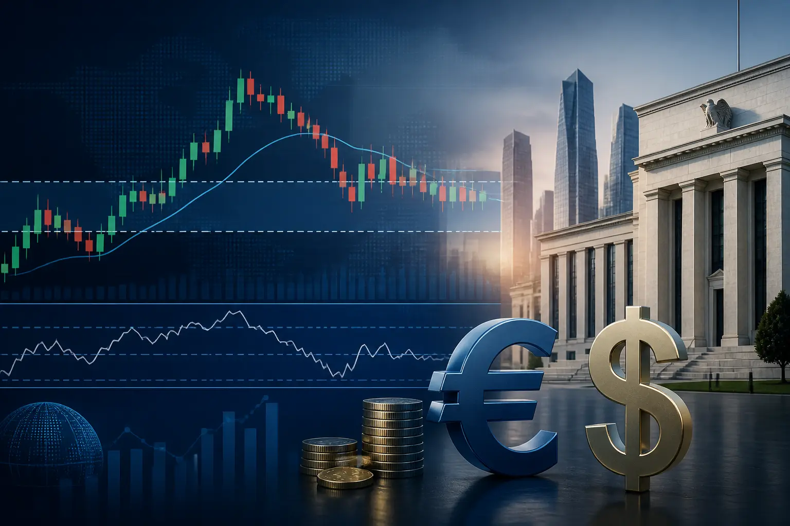 زوج يورو/دولار EUR/USD يتحرك جانبيًا تحت المتوسط المتحرك الأسي 20 يومًا مع ترقب محضر اجتماع الفيدرالي
