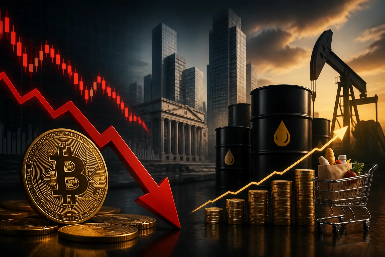 تراجع سعر بتكوين مع ارتفاع أسعار النفط وتصاعد مخاوف التضخم