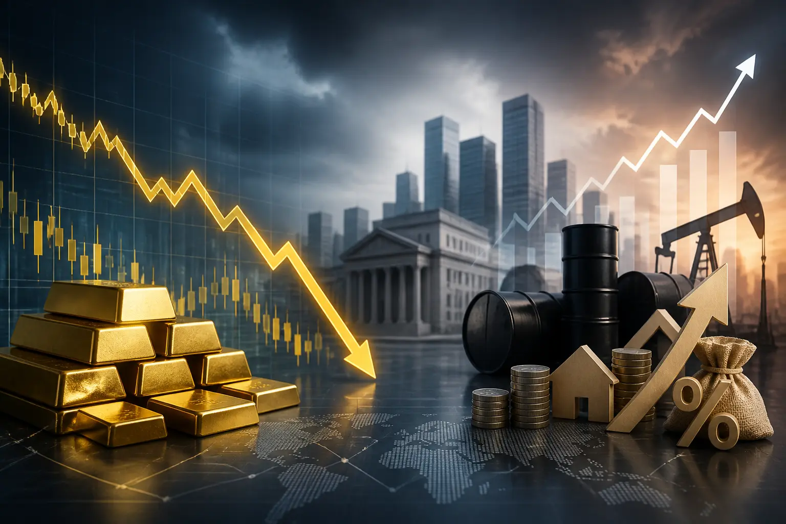 انخفاض الذهب لأدنى مستوى في أسبوعين مع ارتفاع أسعار النفط ومخاوف التضخم