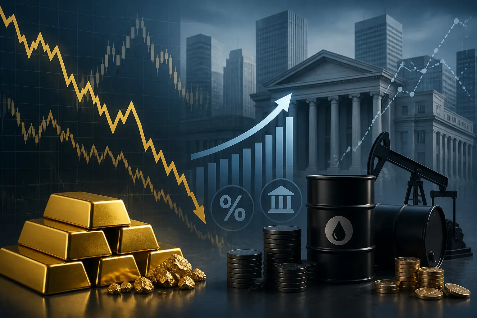 الذهب يتراجع مع ارتفاع أسعار النفط ومخاوف رفع الفائدة من الاحتياطي الفيدرالي