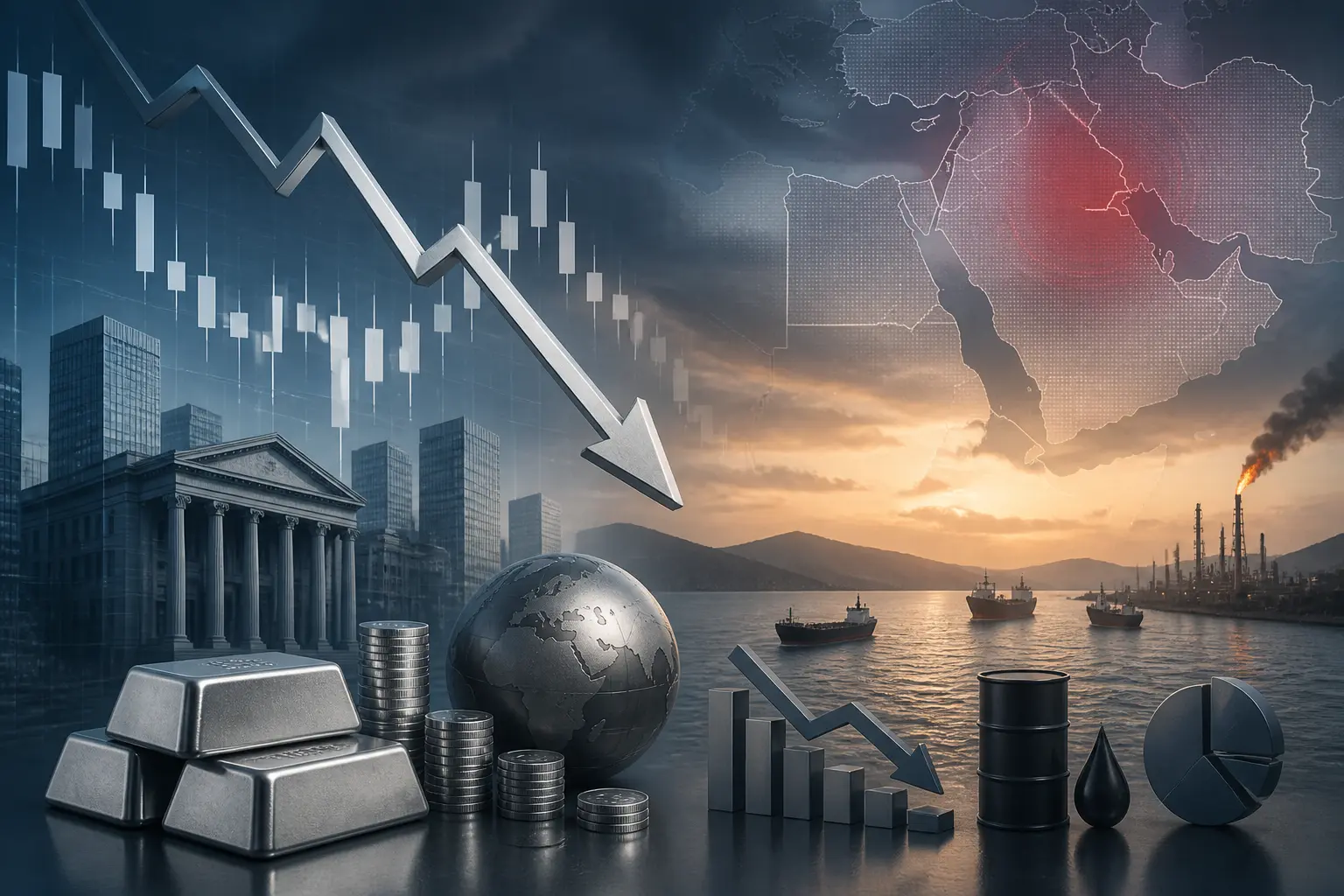 انخفاض أسعار الفضة قرب 57 دولارًا وسط تصاعد التوترات في الشرق الأوسط وتأثيرها على الأسواق