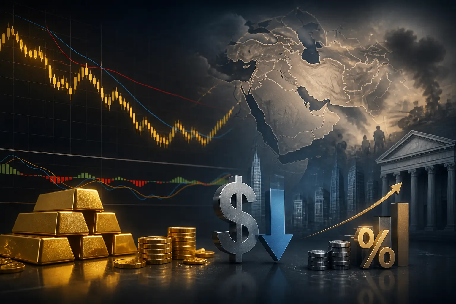 الذهب يواصل تعافيه الضعيف مع تراجع الدولار الأمريكي وسط توترات جيوسياسية ورفع الفائدة
