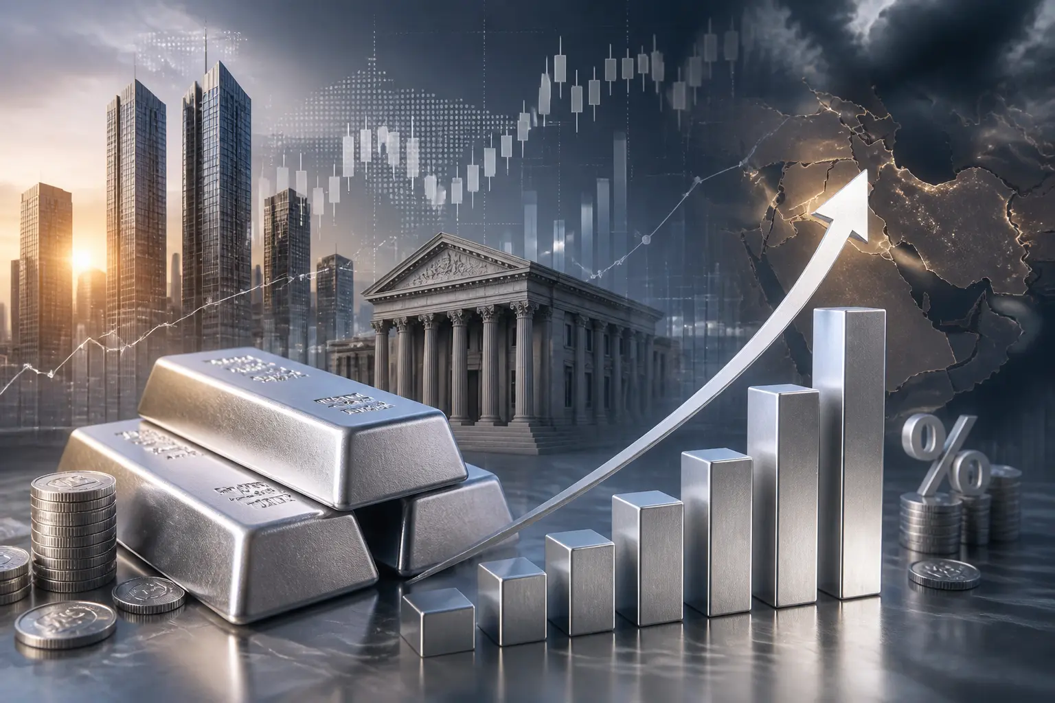 توقعات بارتفاع سعر الفضة إلى 57 دولارًا وسط توترات الشرق الأوسط وضغوط رفع الفائدة الأمريكية