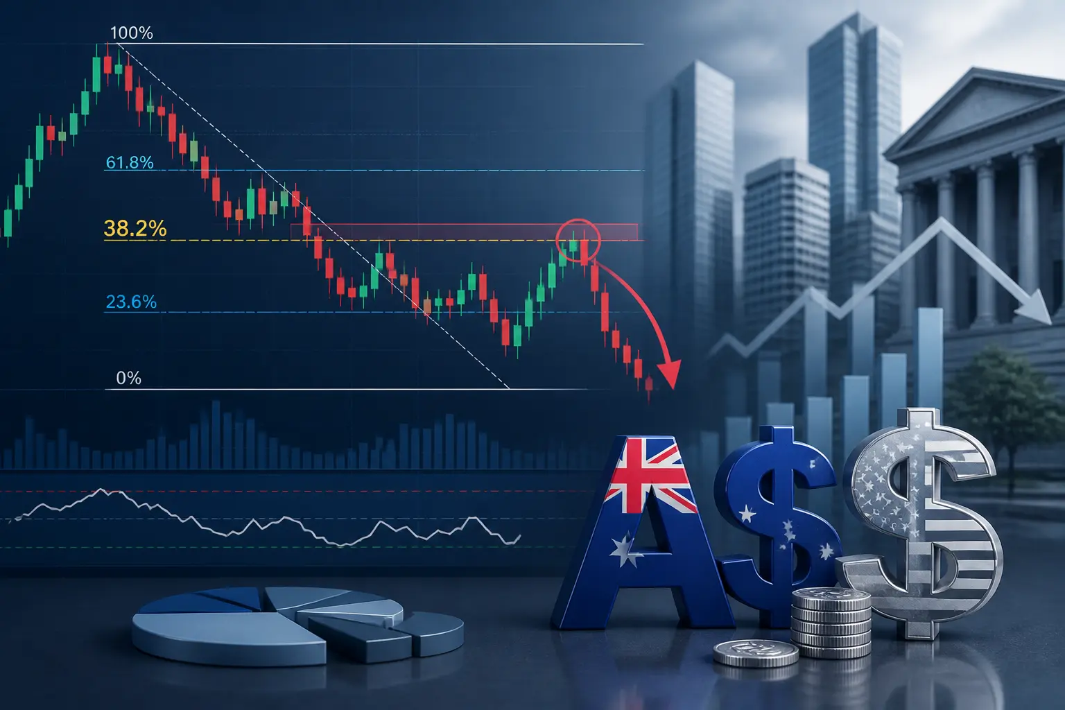 تراجع زوج الدولار الأسترالي/الدولار الأمريكي إلى 0.6970 بعد فشل تجاوز حاجز فيبوناتشي 38.2%