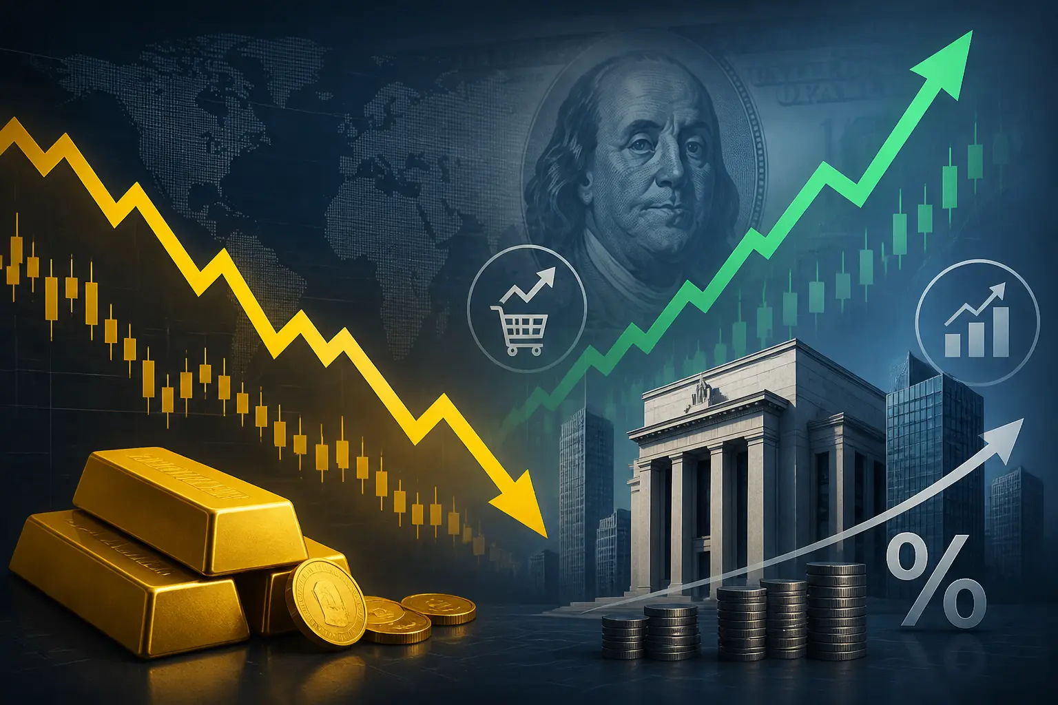 الذهب يتراجع مع قوة الدولار وتوقعات تشديد الفيدرالي وسط مخاوف التضخم