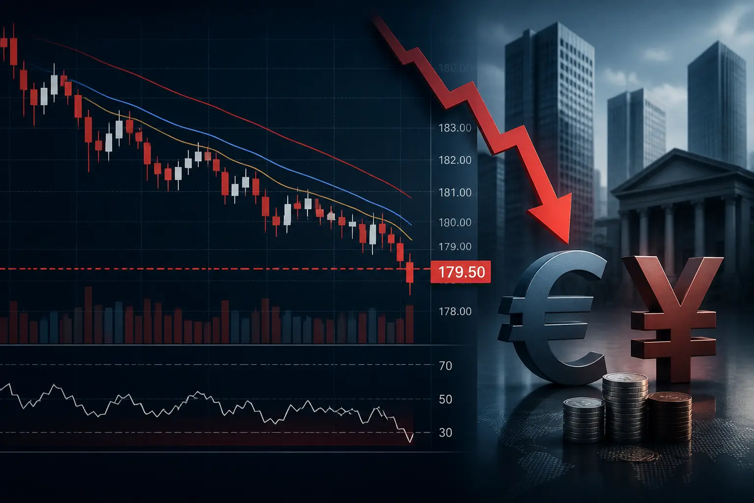 زوج يورو/ين EUR/JPY يكسر مستوى 179.50 مع استمرار الضغوط البيعية