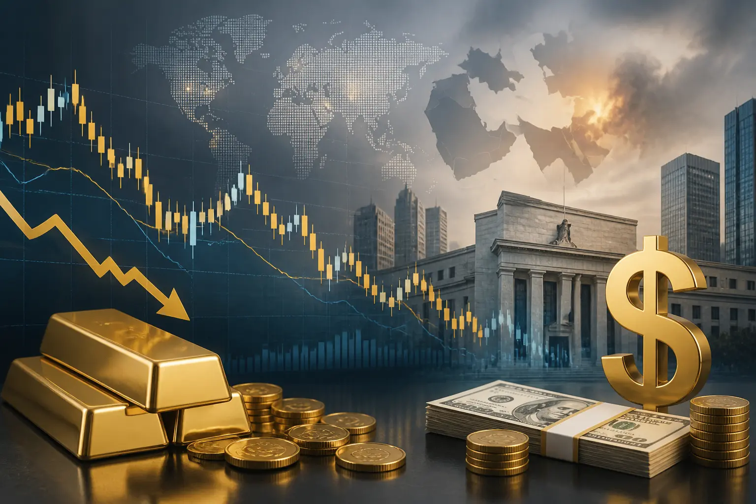 الذهب يتراجع قليلاً دون 4650 دولارًا مع صعود الدولار بفعل مخاطر الفيدرالي والتوترات في الشرق الأوسط