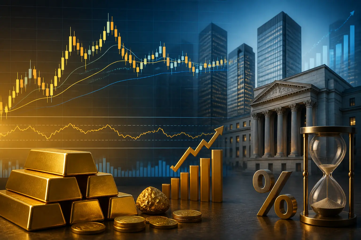 الذهب يتعثر في تعزيز مكاسبه بانتظار خطاب رئيس الاحتياطي الفيدرالي لتحديد اتجاه أسعار الفائدة