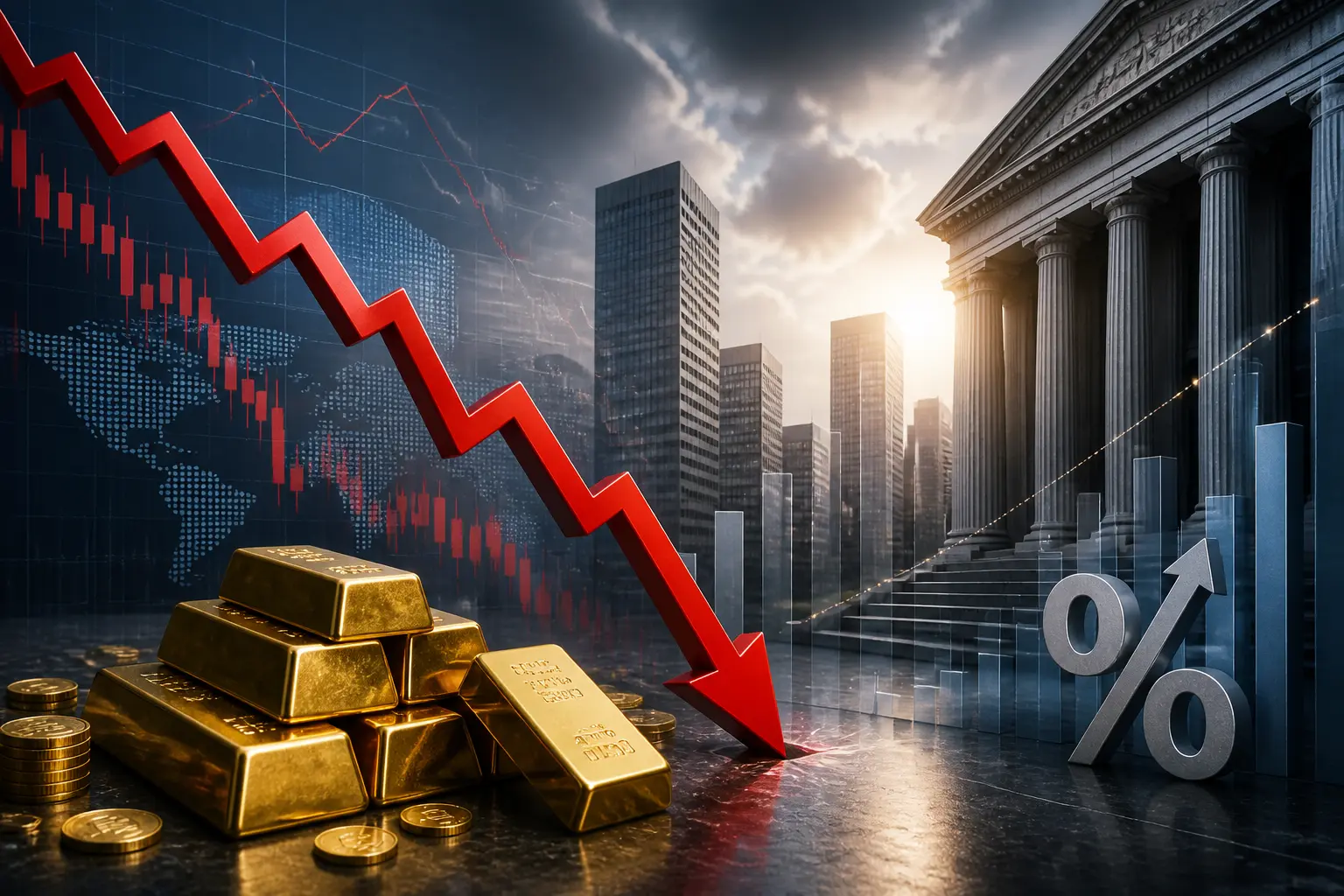 هبوط أسعار الذهب لأدنى مستوى في أسبوعين بعد تصريحات رفع الفائدة الأمريكية
