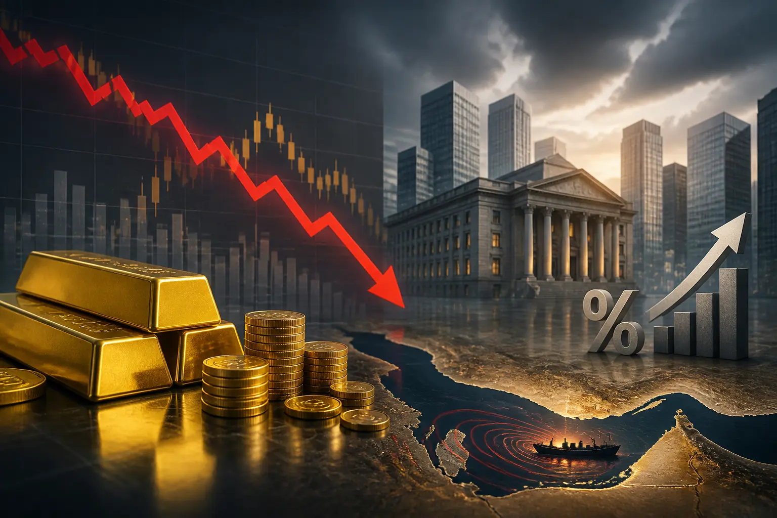أسعار الذهب تتراجع وسط توقعات برفع الفائدة الأمريكية وتوترات مضيق هرمز