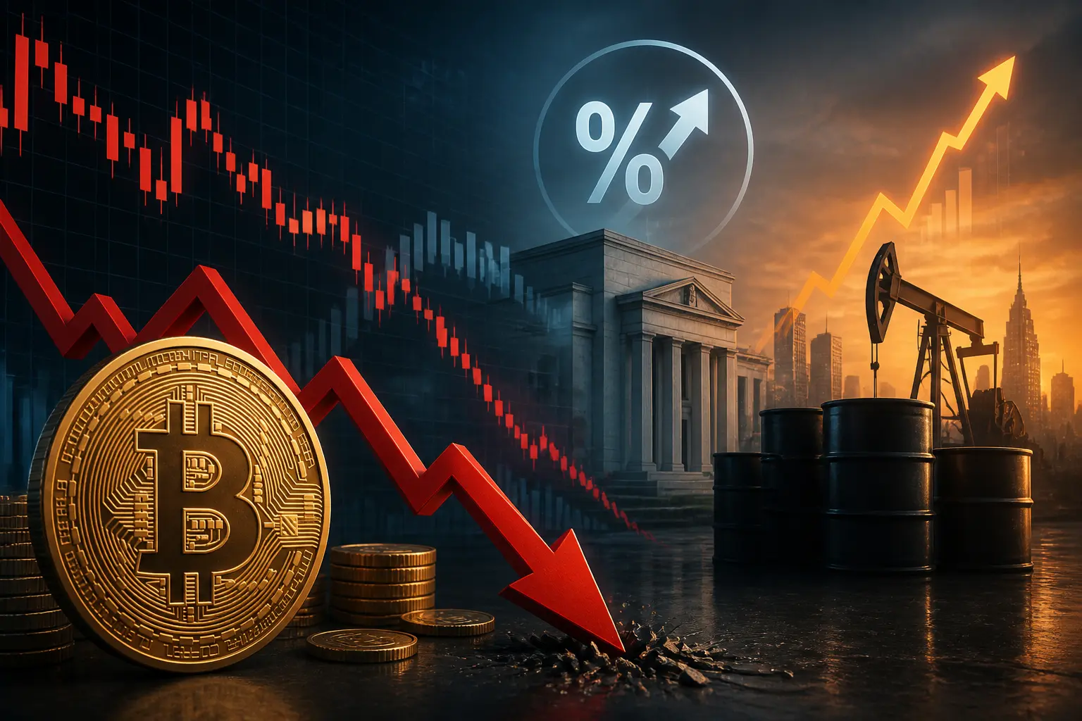 انخفاض بيتكوين دون 80,000 دولار وسط توقعات رفع الفائدة وارتفاع أسعار النفط