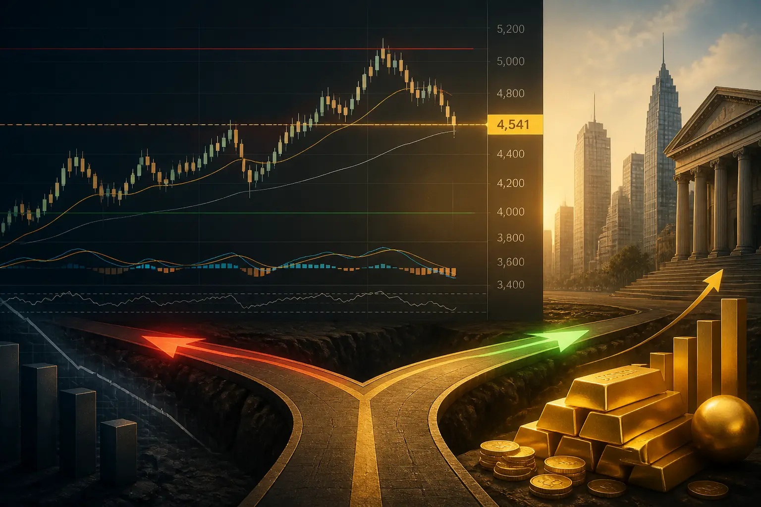 الذهب على مفترق طرق: مستوى 4,541 دولارًا يحسم اتجاه المعدن النفيس