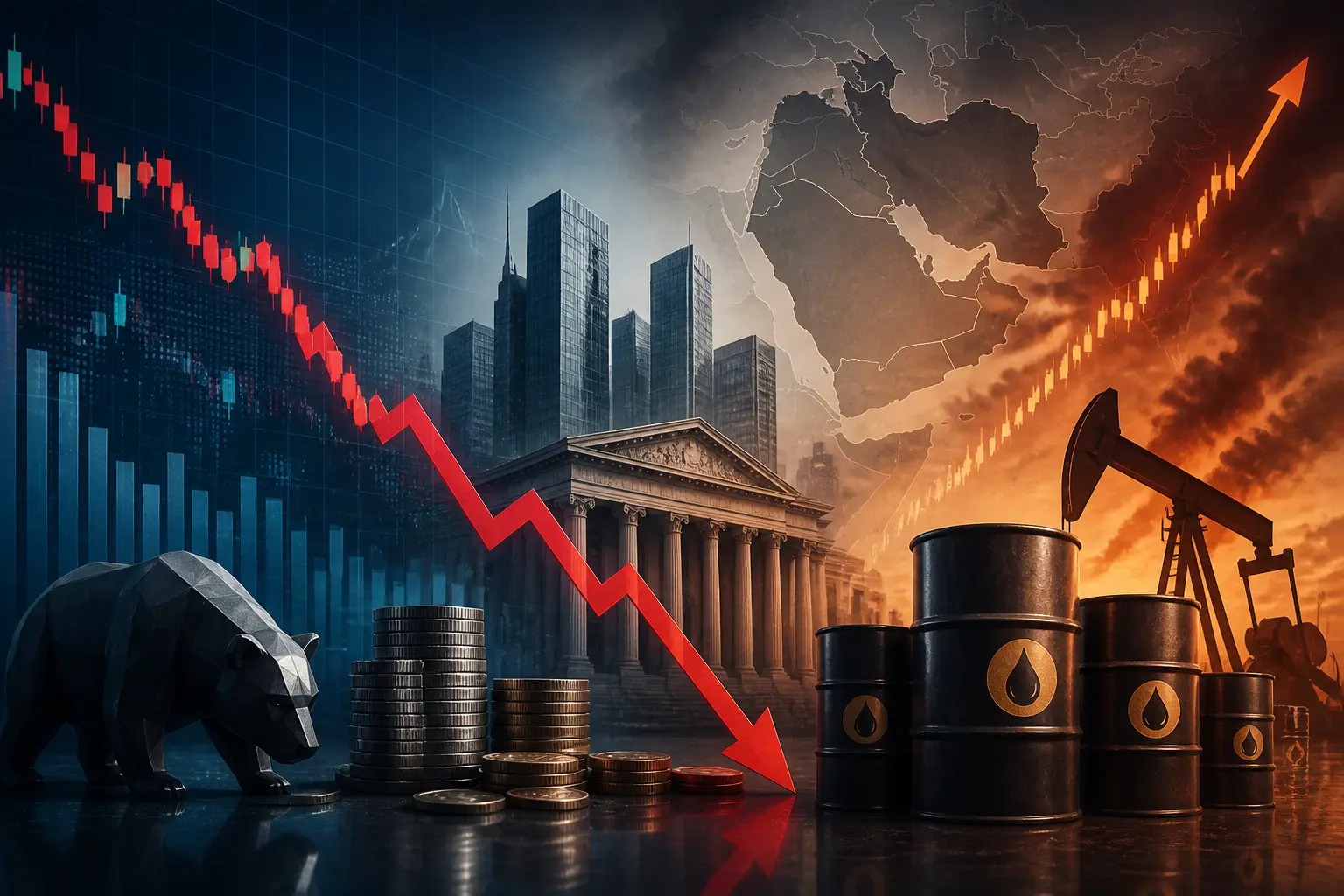 الداو جونز يغلق منخفضاً بأكثر من 600 نقطة مع استمرار ارتفاع أسعار النفط وتوترات الشرق الأوسط