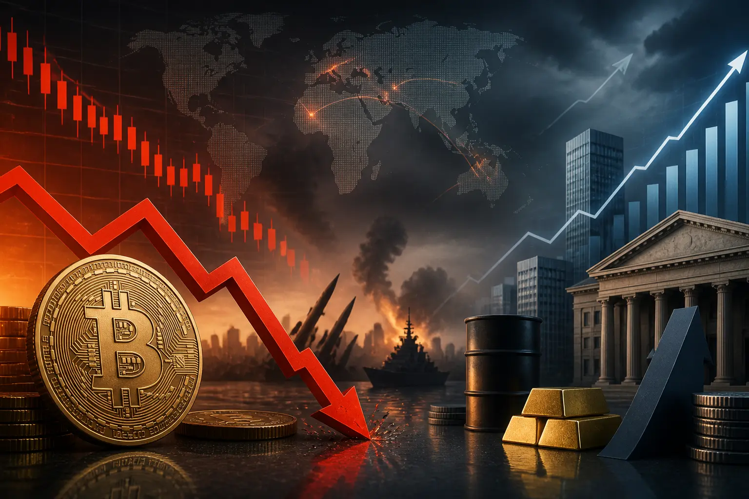 بيتكوين تتراجع مع تصاعد التوترات بين الولايات المتحدة وإيران وارتفاع عوائد السندات الأمريكية