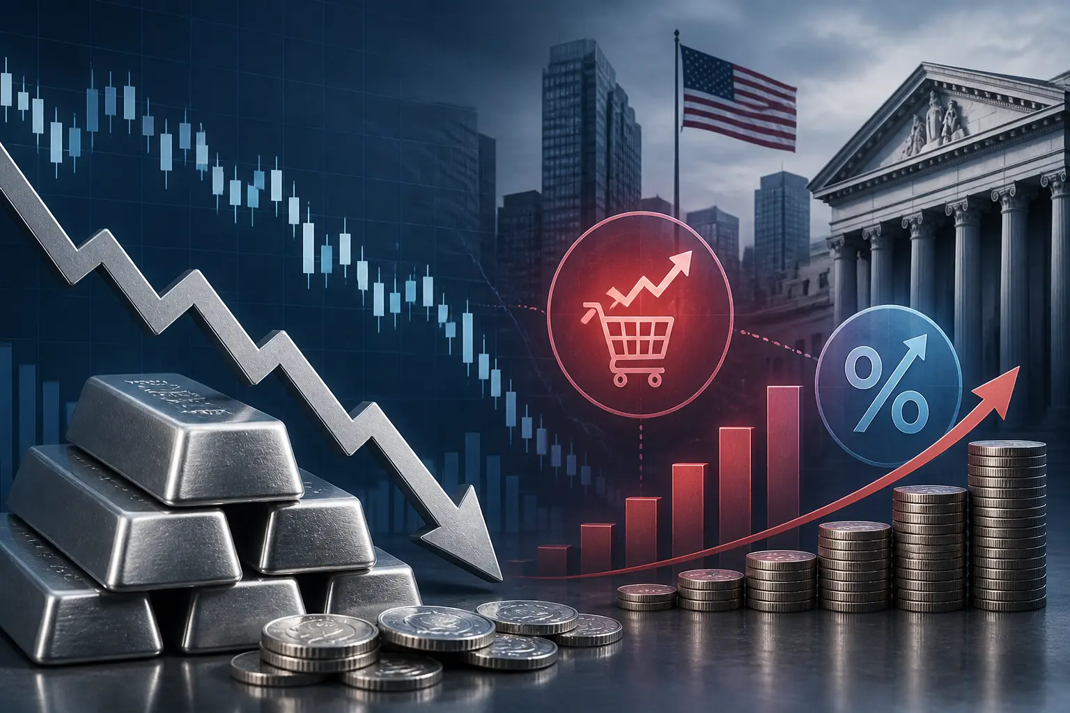 الفضة تهبط تحت 65 دولارًا بفعل ارتفاع تضخم المنتجين الأمريكي وتعزيز توقعات رفع الفائدة