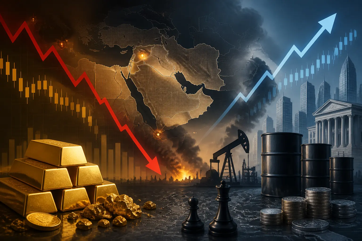 تراجع حاد للذهب وسط صعود أسعار النفط وتوترات الشرق الأوسط