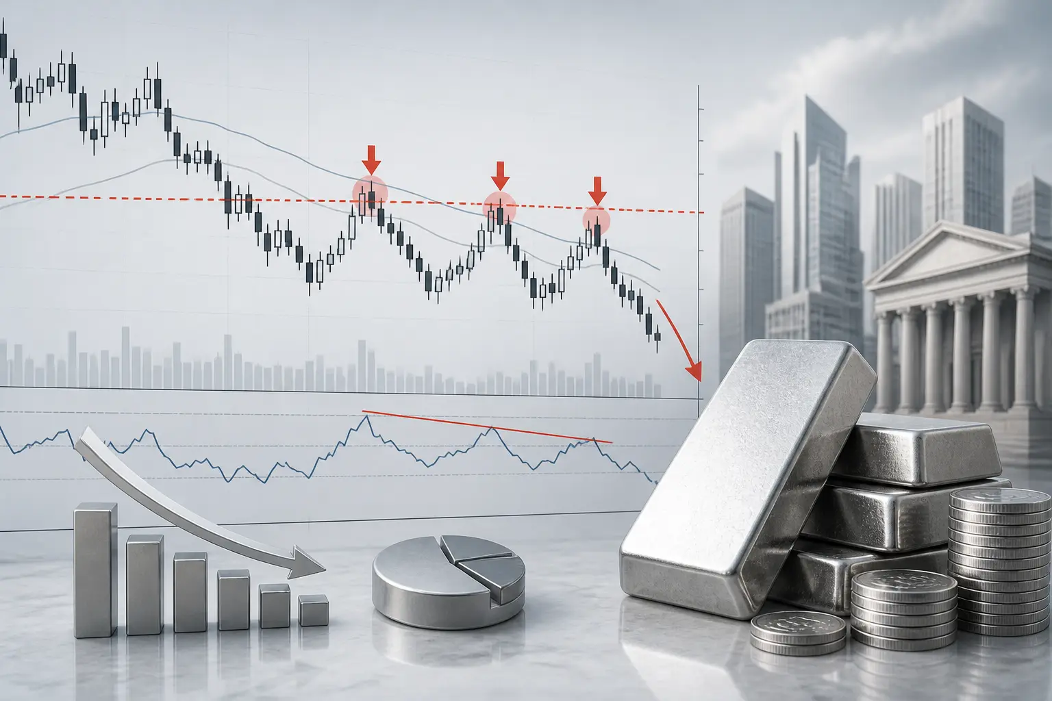 الفضة تتراجع مع استمرار الضغط تحت مقاومة خط العنق عند 64.20 دولار