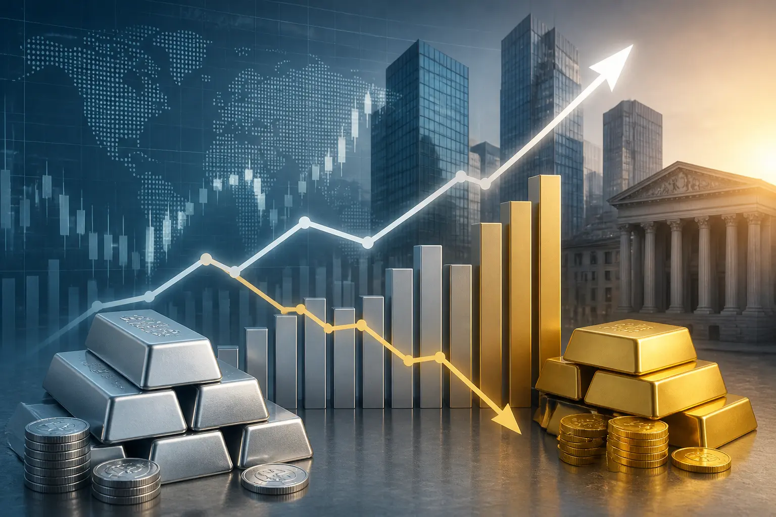 ارتفاع سعر الفضة إلى 63.96 دولارًا مع تراجع نسبة الذهب/الفضة