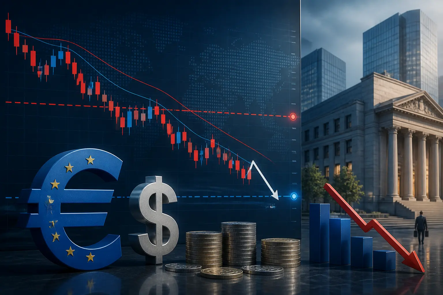 اليورو يواصل الهبوط نحو 1.1400 مقابل الدولار مع مقاومة عند 1.1545