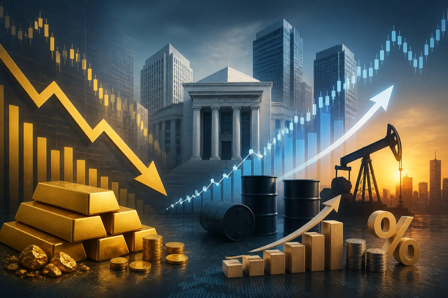 تراجع أسعار الذهب عالميًا وسط ارتفاع النفط واستمرار رفع الفائدة الأمريكية