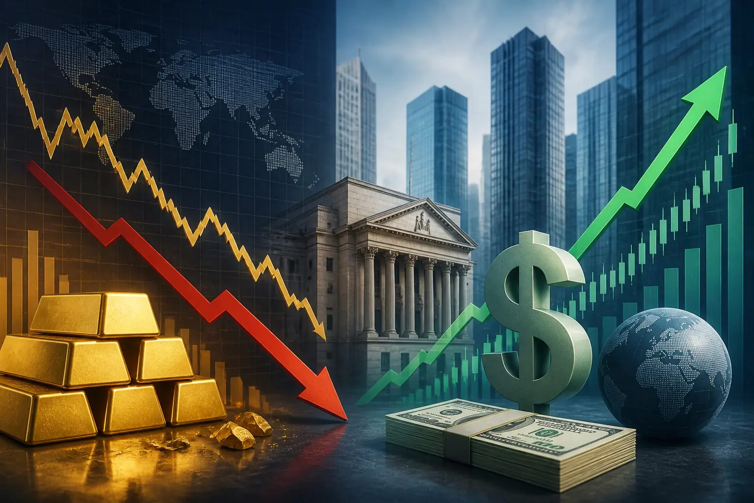 تراجع أسعار الذهب مع تشديد الاحتياطي الفيدرالي ودعم الدولار الأمريكي
