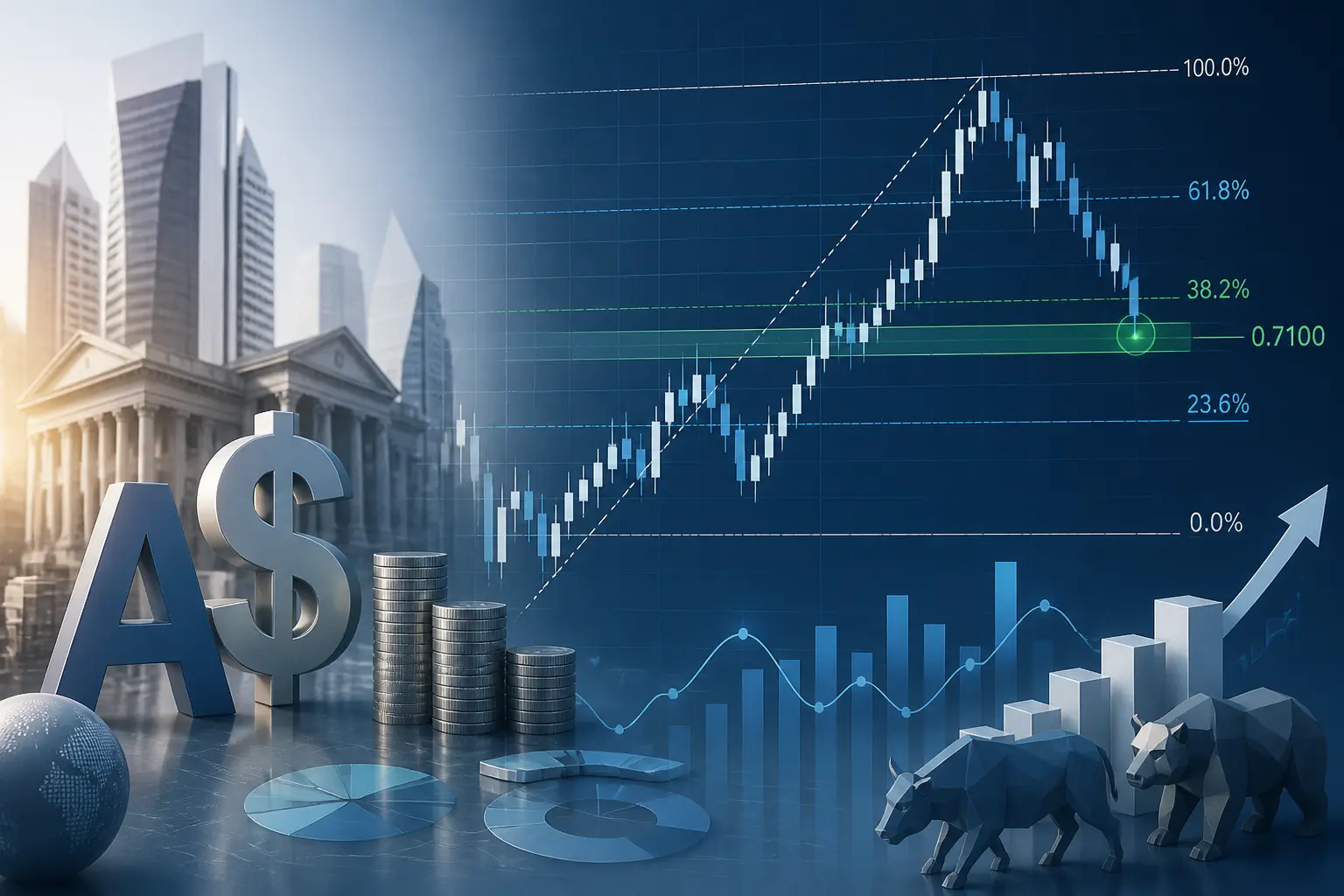 الدولار الأسترالي يحافظ على دعم فيبوناتشي 38.2% قرب 0.7100 مقابل الدولار الأمريكي