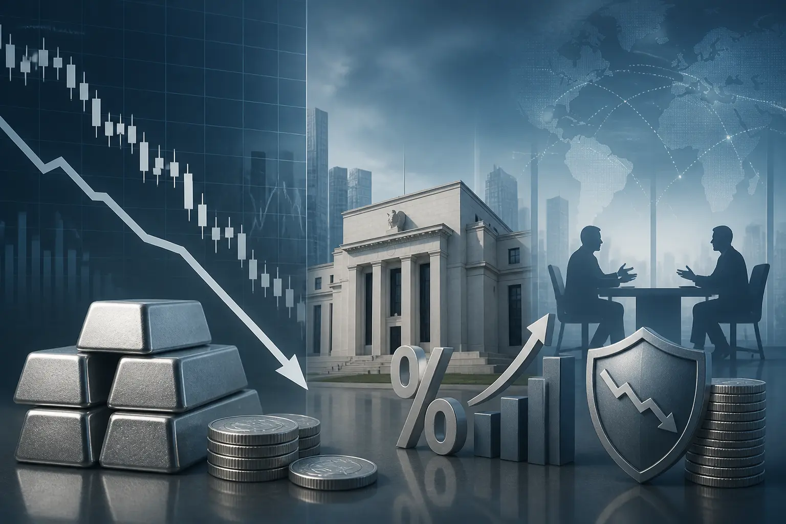 انخفاض سعر الفضة مع توقعات تشديد الفيدرالي وتراجع الطلب على الملاذ الآمن بسبب محادثات الولايات المتحدة وإيران