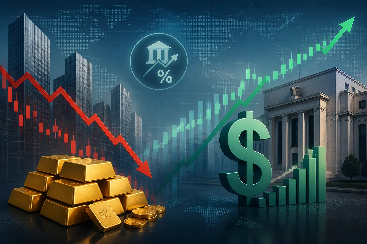 الذهب يتراجع مع ارتفاع الدولار وسط توقعات رفع الفائدة الأمريكية