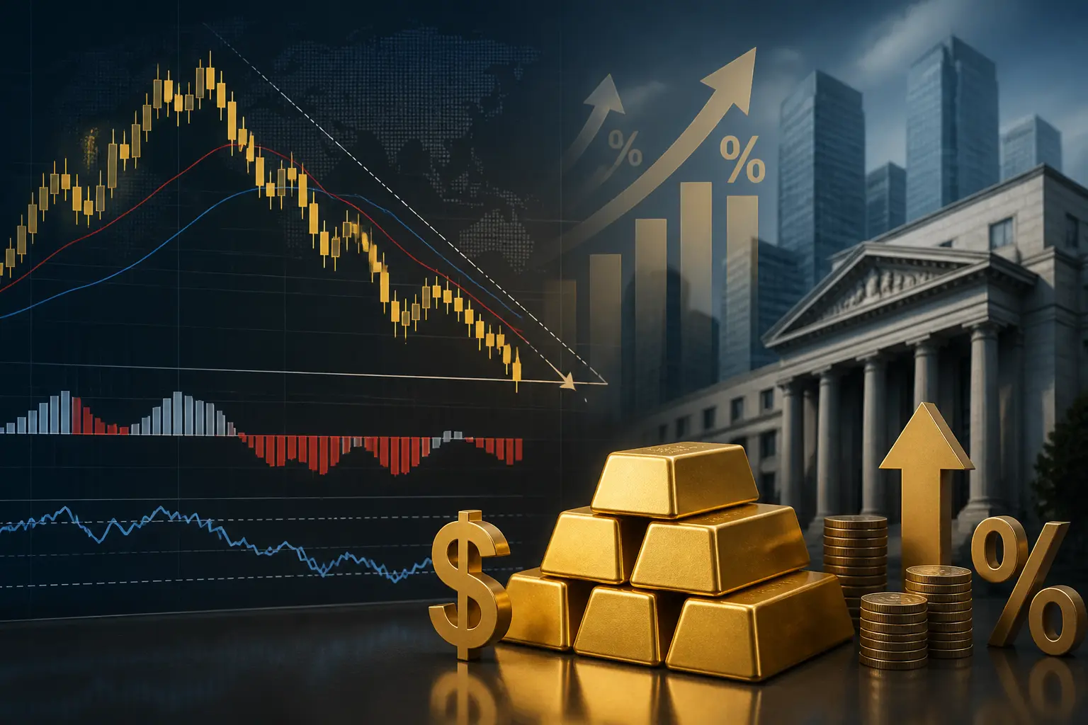 الذهب يواجه ضغوطًا تحت 4300 دولار مع استمرار تأثير رفع الفائدة الأمريكية