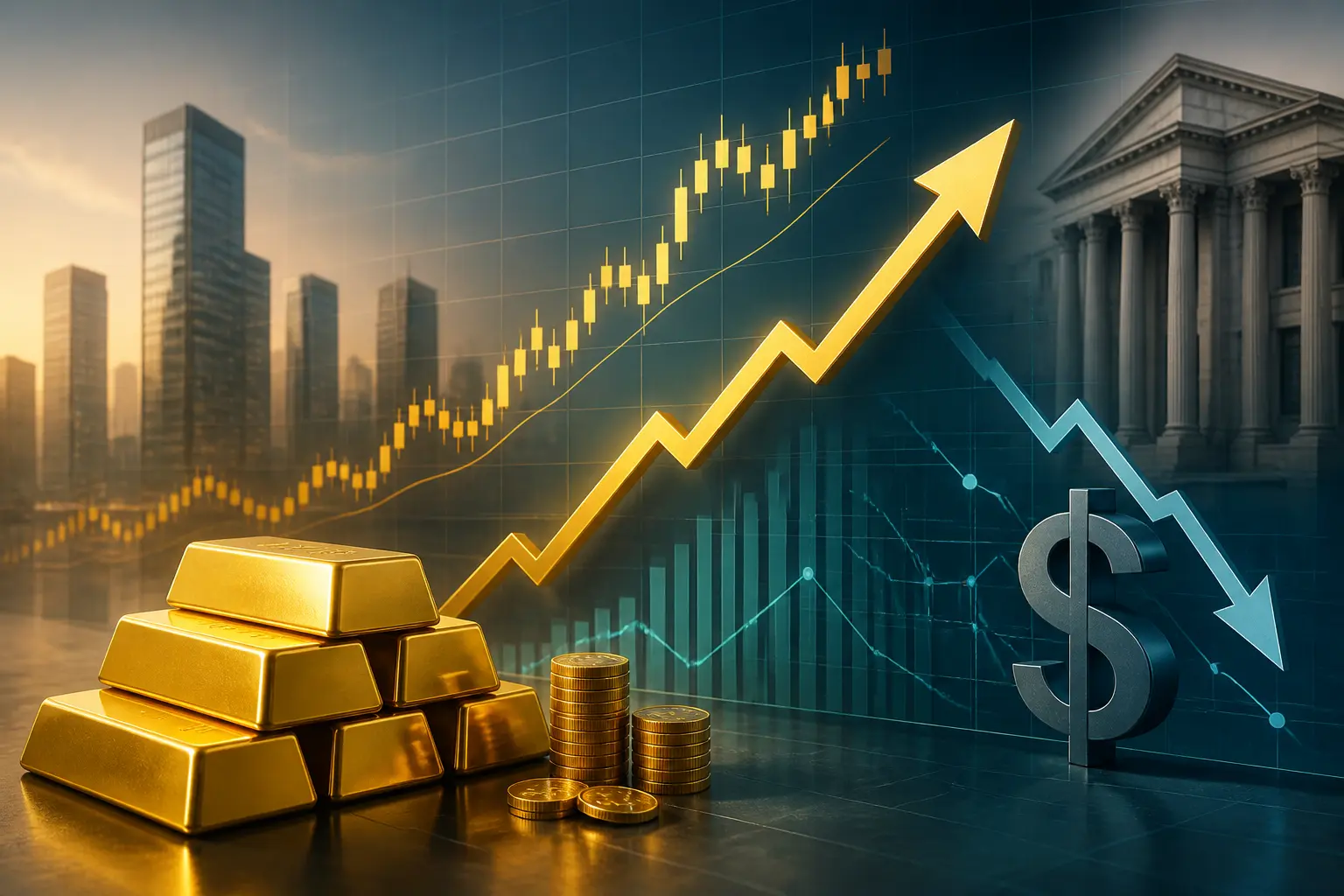 الذهب يرتفع مع تراجع الدولار وعوائد السندات رغم ضغوط رفع الفائدة