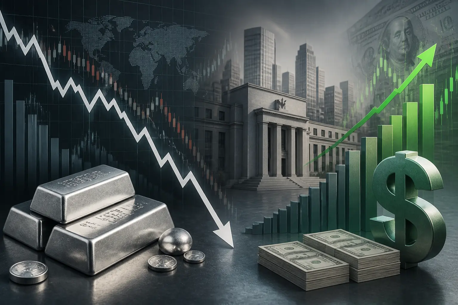 تراجع حاد في سعر الفضة مع ارتفاع عوائد السندات الأمريكية وقوة الدولار