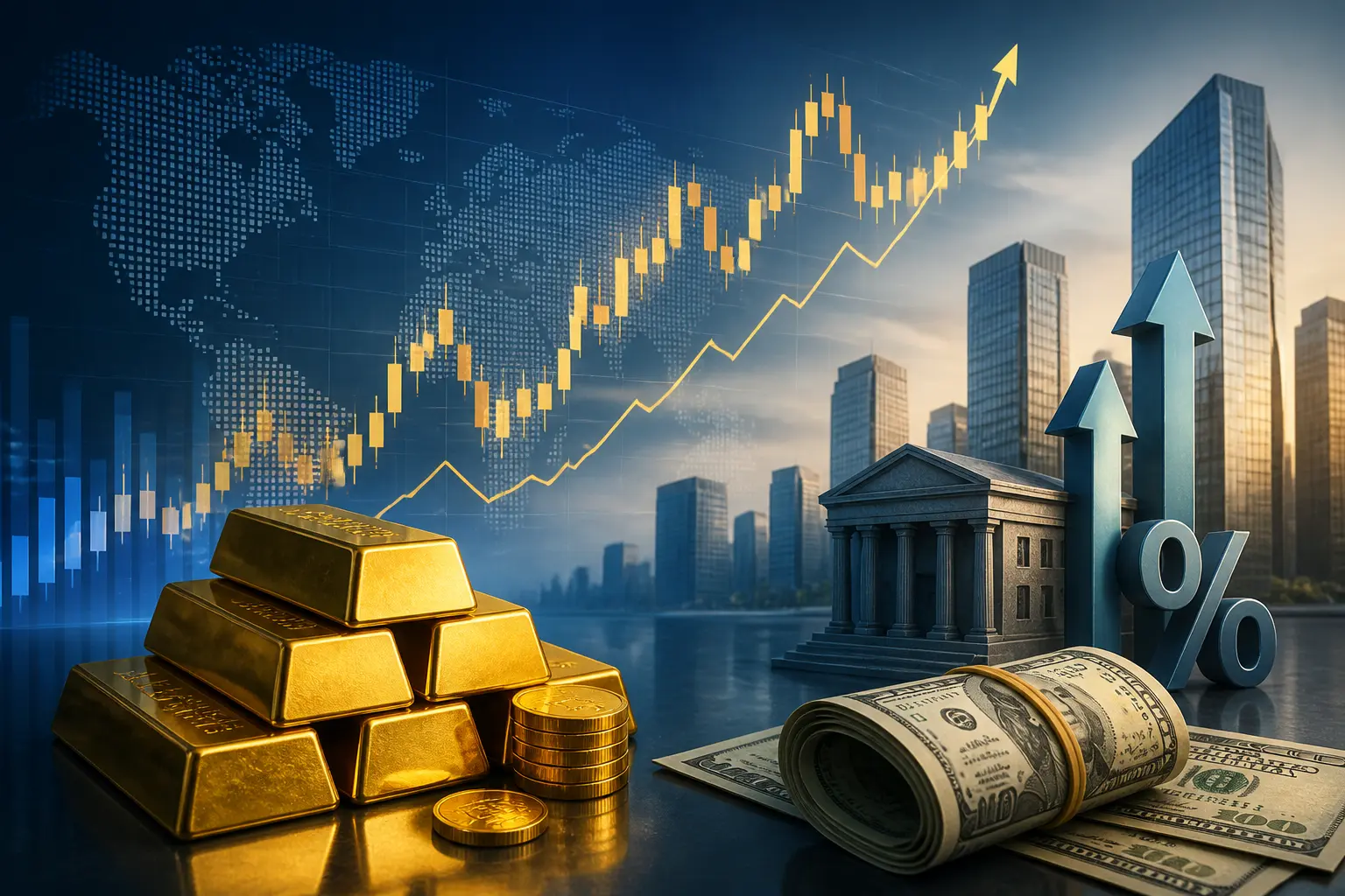 الذهب يحافظ على مكاسبه وسط ضغوط رفع الفائدة وارتفاع الدولار الأمريكي