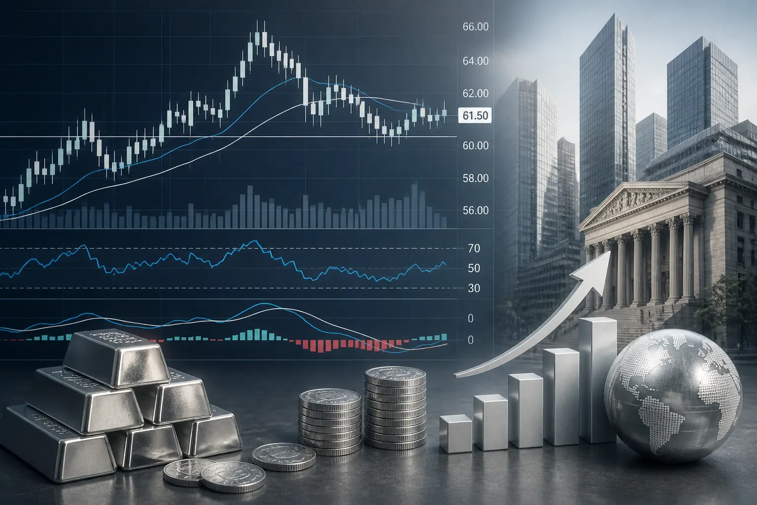 استقرار سعر الفضة قرب 61.50 دولار مع ترقب بيانات التضخم والوظائف الأمريكية