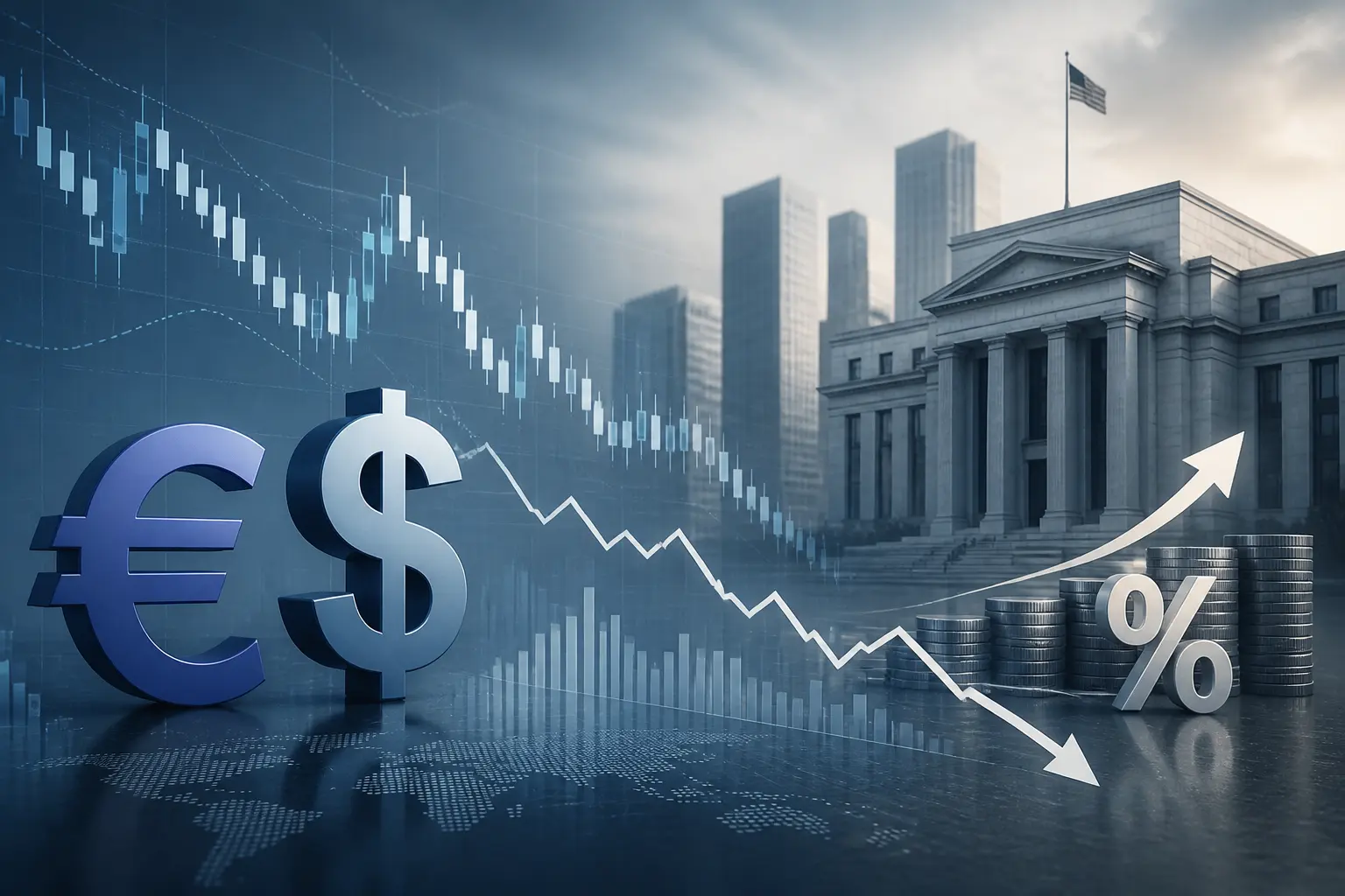 اليورو مقابل الدولار يتجه نحو 1.10 مع استمرار قوة الدولار ومخاطر رفع الفائدة الأمريكية