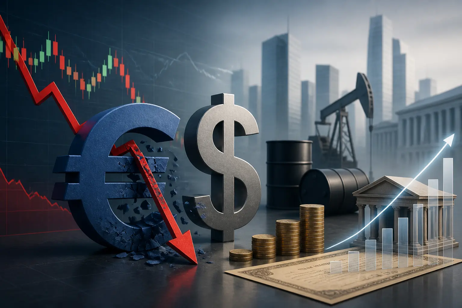 اليورو يتراجع إلى أدنى مستوياته السنوية مع صعود الدولار وارتفاع النفط وعوائد السندات الأمريكية