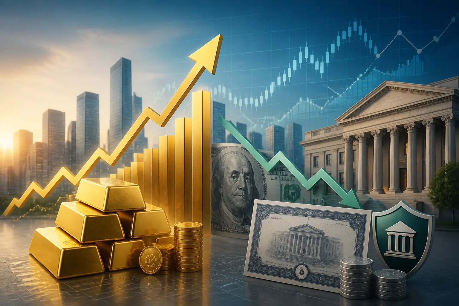 الذهب يرتفع مع تراجع الدولار واستقرار عوائد سندات الخزانة الأمريكية