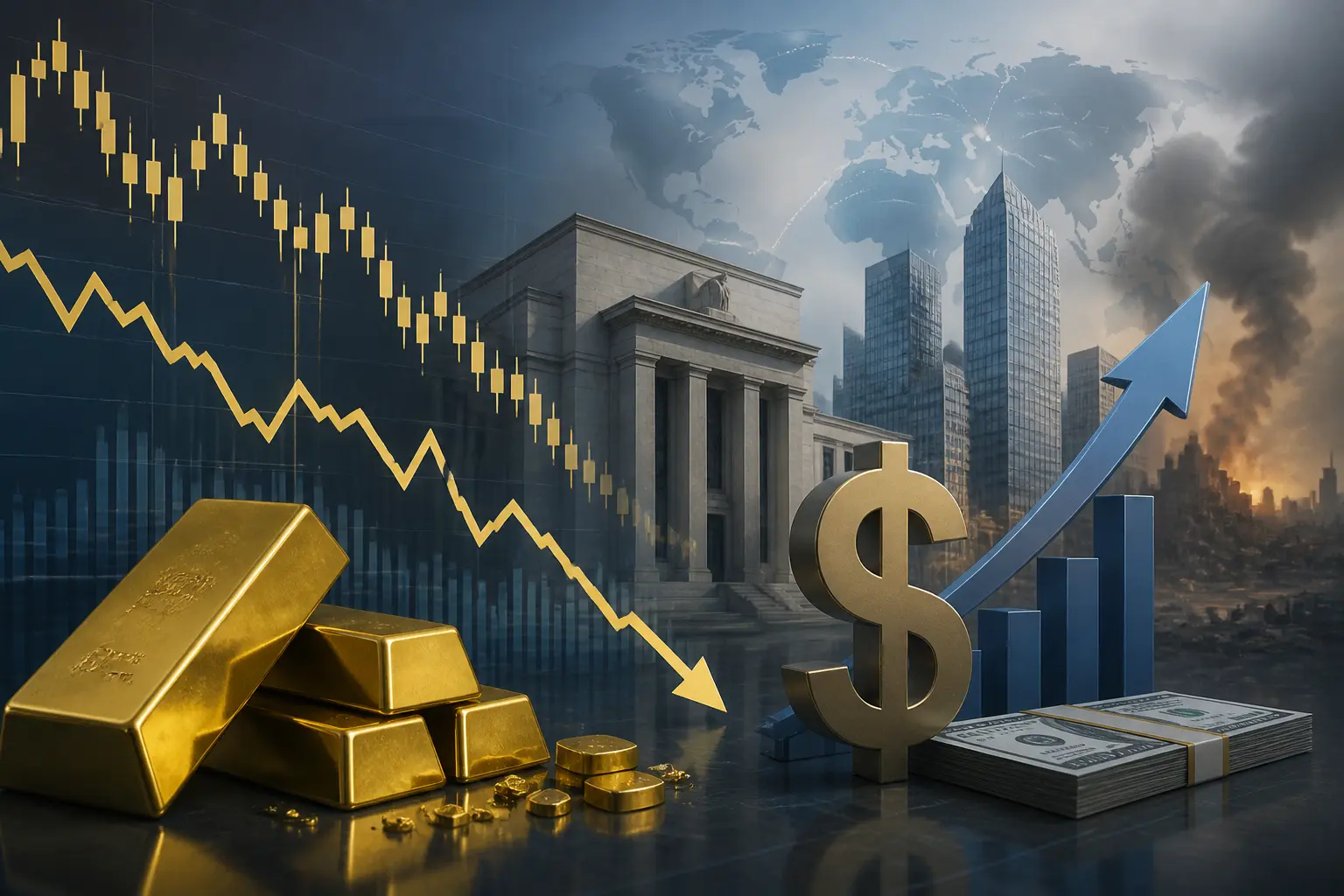 الذهب يتراجع مع استمرار دعم الدولار بفعل تشديد الفيدرالي وتوترات الشرق الأوسط