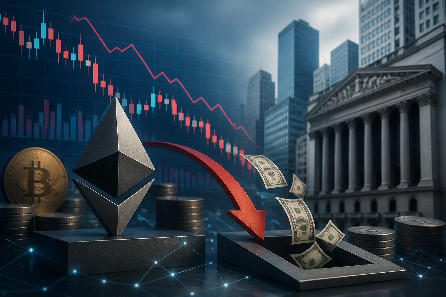 وول ستريت تسحب 56 مليون دولار من صناديق إيثريوم وسط تزايد مراكز البيع