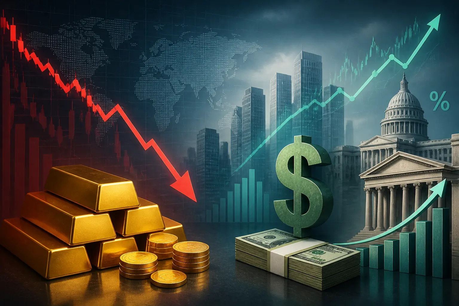 تراجع الذهب 1.5% مع ارتفاع الدولار الأمريكي وعوائد سندات الخزانة بعد صدور مؤشر أسعار المستهلكين