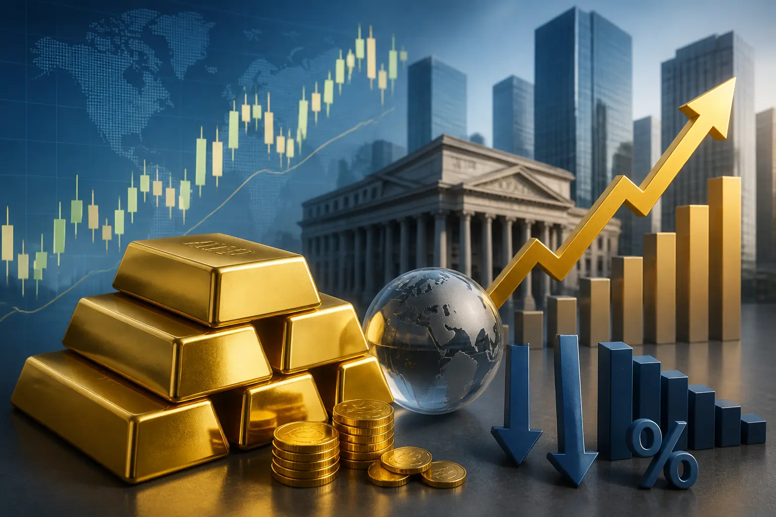 ارتفاع الذهب فوق 1% مع تراجع الدولار وعوائد السندات وسط تباطؤ توقعات رفع الفائدة الأمريكية