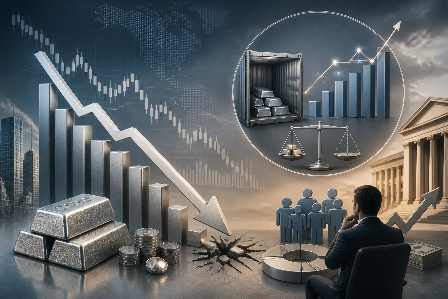تراجع الفضة 54% رغم استمرار عجز المعروض للسنة السادسة ودور المستثمرين في تحديد السعر