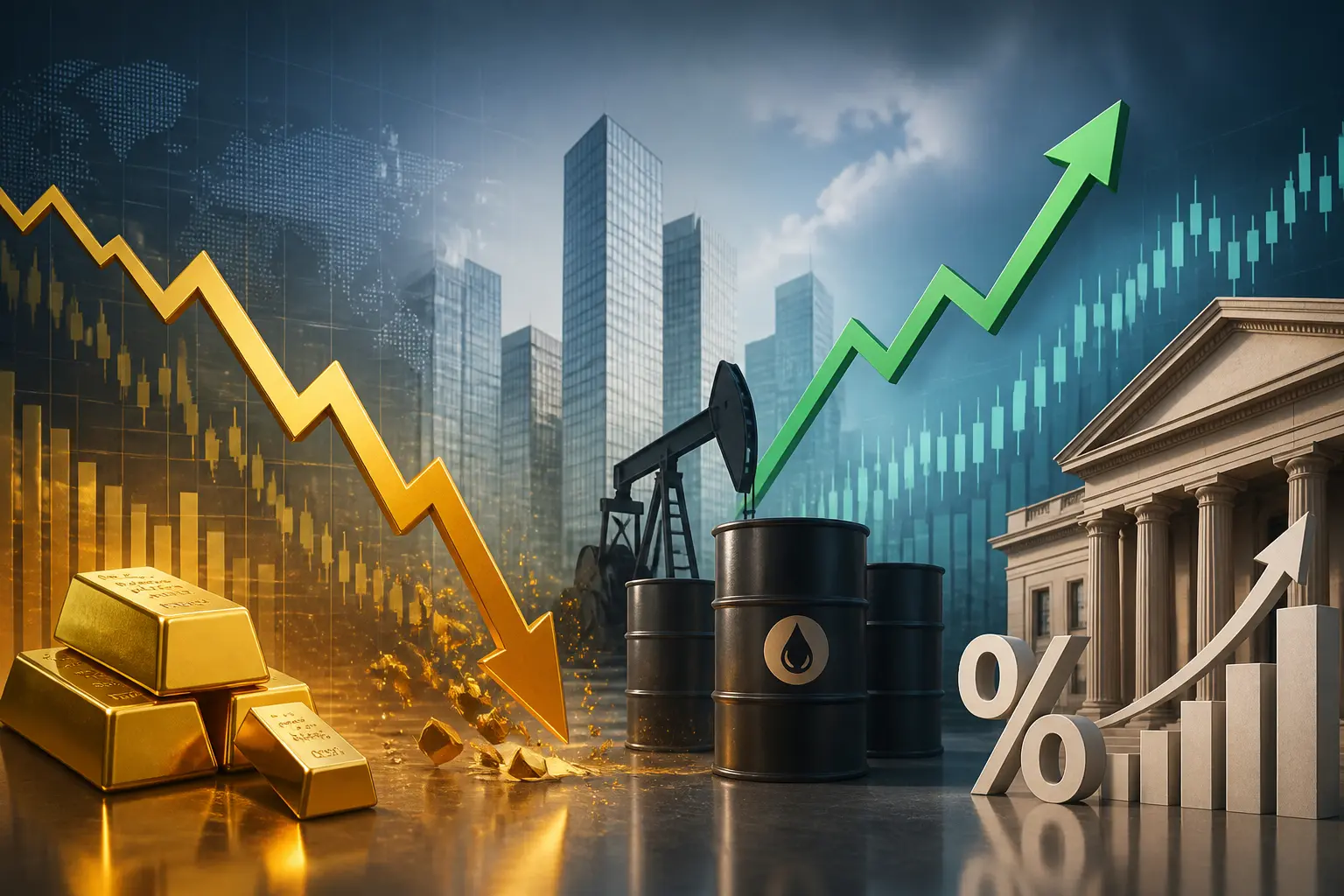 الذهب يتراجع مع ارتفاع أسعار النفط وتعزيز توقعات رفع الفائدة الأمريكية